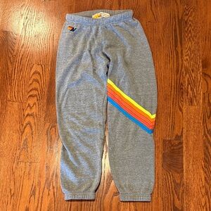 Aviator Nation Gray Sweatpants with Diagonal Rainbow Stripes